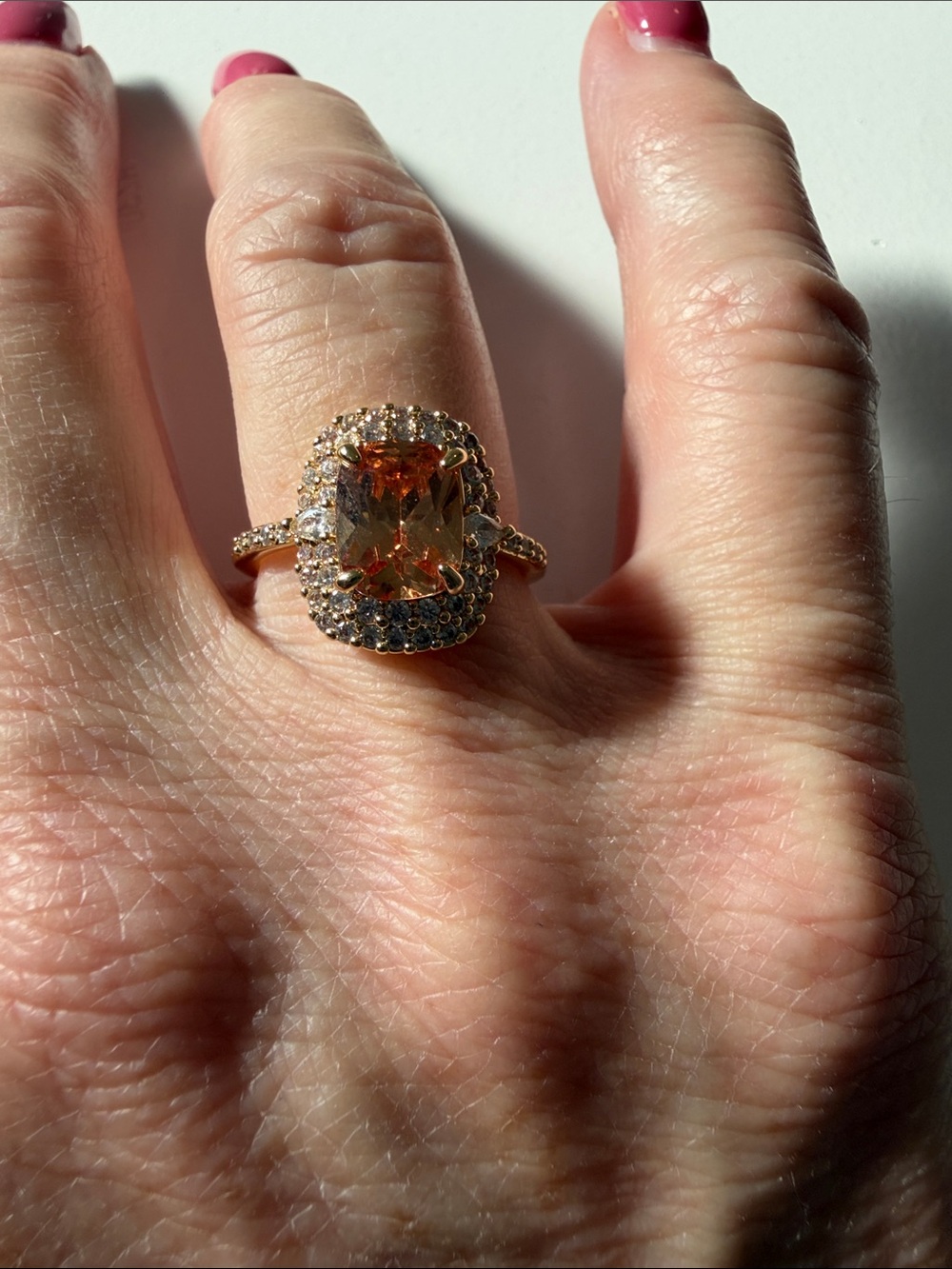 Gold-Tone Orange Citrine Halo Cocktail Ring